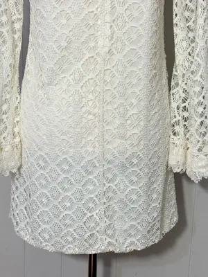 T-Bags Los Angeles Ivory Crochet Lace Long Sleeve Mini Dress Size L thumbnail 12