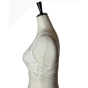 Candie's Lace Bralette Women Medium Ivory Strappy V Neck Wireless Intimates Sexy thumbnail 4