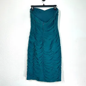 Adriana Papell 6 strapless ruched cocktail dress party shutter pleated mini teal thumbnail 3