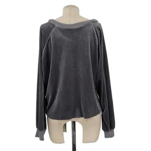 NUDE Apparel Co. Velour‎ Front Tie Knot Pullover Top Gray Size XS thumbnail 7