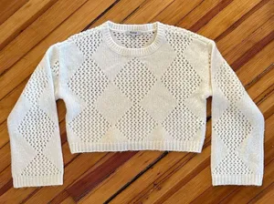 Madewell Diamond-Stitch Crewneck Crop Sweater in Cream thumbnail 1