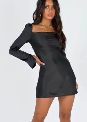 Princess Polly Black Silk Satin Long Sleeve Cowl Neck Mini Slip Dress Size 4 thumbnail 1