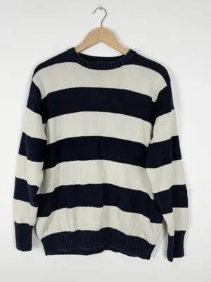 John Galt Brandy Melville Sweater Womens OS Navy‎ White Classic Striped Crewneck thumbnail 3