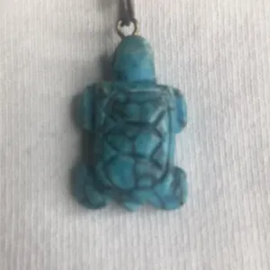 Vintage carved turquoise necklace sterling chain 17" thumbnail 2