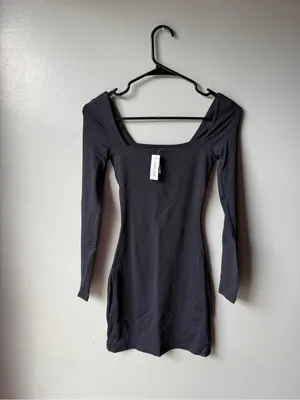 Aritzia Contour Square Neck Long Sleeve Mini Dress Black Size 2XS thumbnail 2