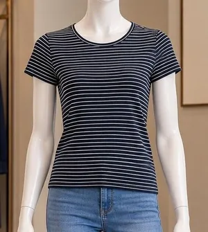 Gap Women T-Shirt Navy White Striped Crew Neck Short Sleeve Small thumbnail 1