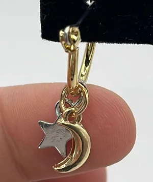 1/2” Gold Tone Hoops with Mixed Tone Star and Moon (silver stars/gold moons) thumbnail 1