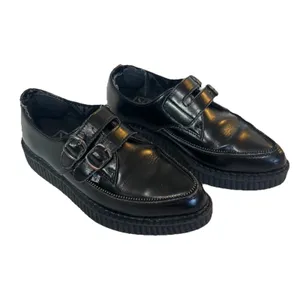T.U.K Viva Mondo Cow Hair Leather Pointed Creeper Black Shoes Double Buckle 3/5 thumbnail 2