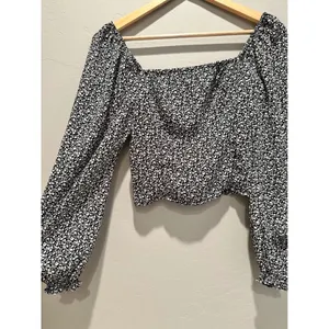 Abercrombie & Fitch Black Printed‎ Smock Cropped Blouse Top XS Peasant Boho thumbnail 3