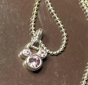 Disney 18” Adjustable Silver Chain Necklace Mickey Head Icon Pink Stone thumbnail 3