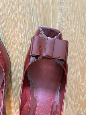 Via Spiga Burgundy Patent Bow-Accent Pointed Pump kitten heel used thumbnail 5