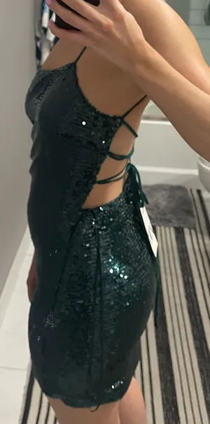 NWT Zara Green Sequin Mini Slip Dress thumbnail 4