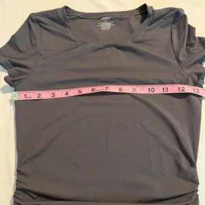 QINSEN 2 Pack Ruched Side Short Sleeve T-Shirts Gray Tan XS Slim Fit Crewneck thumbnail 6