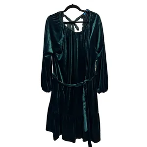 Draper James RSVP Velvet Dress Emerald‎ Green Tie Back Ruffle NWT Holiday XL thumbnail 3