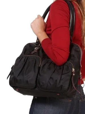 MZ WALLACE Black Shoulder Bag Jane Bedford Nylon Multi Pockets Red Lining thumbnail 2