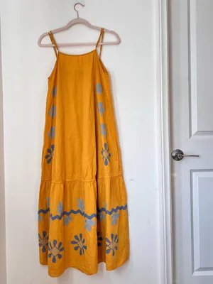 Zara Yellow Floral Applique Cotton Linen Sleeveless Dress Small Limited Edition thumbnail 4