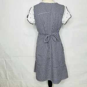 Zara Dress Size M Blue White Gingham Check Shift Short-Sleeve Tie Back thumbnail 9