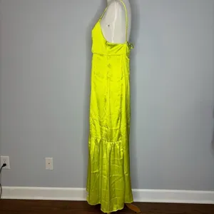 Bolongaro Trevor: Lime satin lace trim slip dress thumbnail 5
