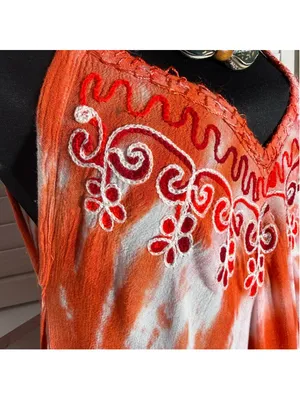 Vintage gauze cotton boho dress tie dye asymmetrical beach cover up fringes S M thumbnail 6