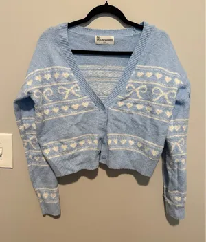 No Boundaries Women Blue Bow Heart Cropped Cardigan Sweater XS Coquette Sweater thumbnail 1