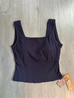 OGL Slinky Square Open Back Bra Tank Top Navy Small NWT thumbnail 3