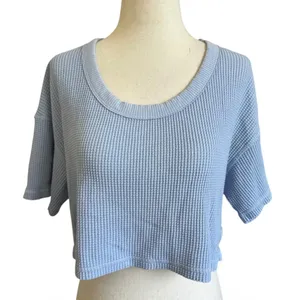 OFFLINE by Aerie Blue Waffle Knit Cropped T-Shirt Womens XS Scoop Neck | 0079 thumbnail 1
