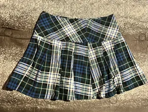 Womens sz10 American Eagle Plaid Pleated Mini Skirt - Blue & Green Tartan thumbnail 1