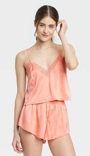 Colsie Women's Satin Lace Trim Tank and Shorts Pajama Set Size XS thumbnail 1