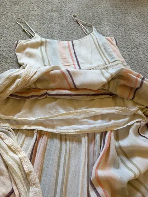 Rip Curl Villa Smocked Cotton Midi Dress - Pastel Stripe - Size Medium - travel thumbnail 11