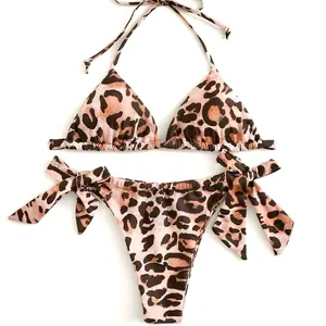 SheIn Leopard Triangle Top With Tie Side Bikini Set - Brand new, never worn! 🤎🖤 thumbnail 1