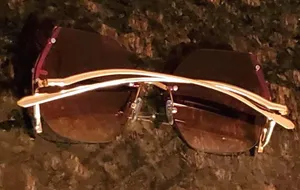 Gold Striped Rimless Sunglasses Brown thumbnail 2