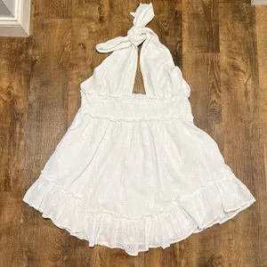 NEW Aerie White Spring Eyelet Fling Mini Dress Sz XL Halter Tie Floral thumbnail 3
