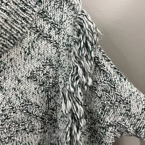 Lucky Brand Sweater Women's XL Green White Cowl Neck Aztec Fringe Wool Blend thumbnail 4