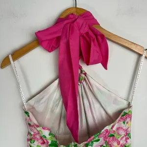 Lilly Pulitzer Floral Midi Dress Sz 2 Cotton Silk Blend Halter Neck Bow Tie Back thumbnail 10