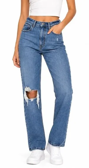 Abercrombie & Fitch 90s Straight Ultra High Rise Distressed Jeans Blue Size26/2R thumbnail 1