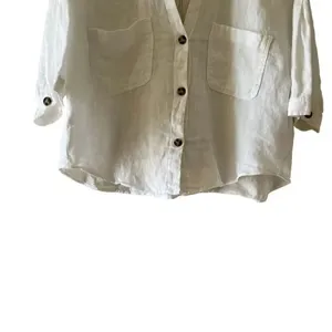 ZARA White Linen Blend Crop Button Up Shirt Boxy Minimalist Bohemian SZ L #1675 thumbnail 5
