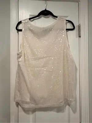 NWOT Nine West Size L Ivory Sequin Tank Top Sleeveless V Neck Party Evening thumbnail 9