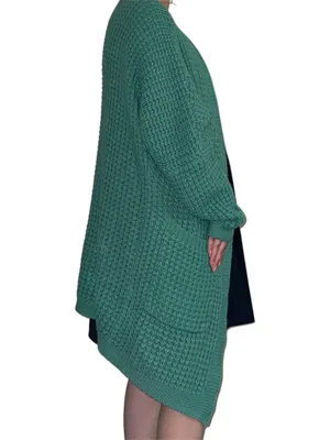 Green waffle knit cardigan. thumbnail 2