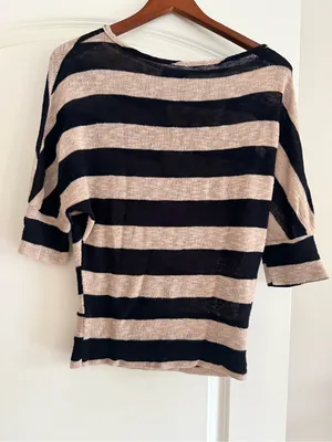 Striped Black and Beige Lightweight Women's Top thumbnail 1