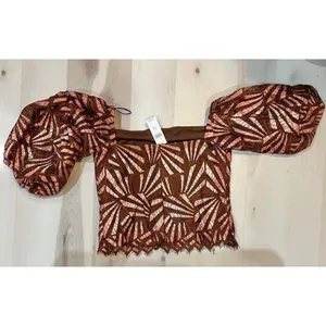 Anthropologie NWT Women XS Brown Metallic Geometric Print Blouse Glam Party Chic thumbnail 8