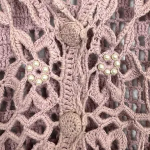 Reference Point Vintage Crochet Tank Top Long Vest Size L Pink Boho Hippie Fairy Embellished Y2K thumbnail 6