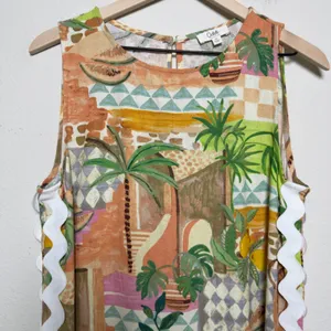 Oddi Women Linen‎ Resort Midi Dress Medium Multicolor Tropical Fruit Novelty thumbnail 3