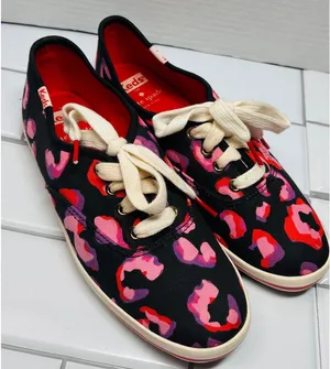 Keds Kate Spade Leopard Sneakers Womens 6 Black Pink Red Low Top Lace Up thumbnail 1