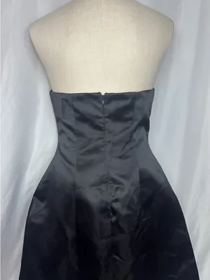 Commence Black Satin gothic Formal elegant Strapless Short Dress Minimalist M thumbnail 4