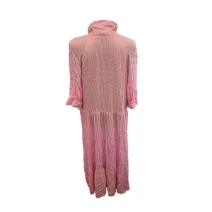 A Loves A Pink White Striped Tiered Maxi Dress Collared 3/4 Sleeve XL Preppy thumbnail 4