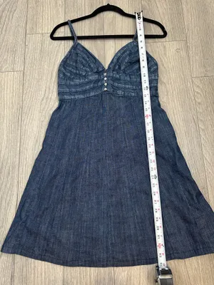 7 For All Mankind Denim Mini Dress Size Small 100% Cotton Y2K Spaghetti Strap thumbnail 13