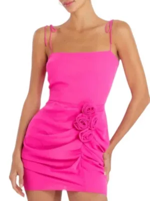 NWT AMANDA UPRICHARD Holly Dress Small Hot Pink Rosette Mini $255 thumbnail 1