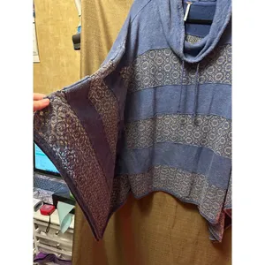 NWT Free People Crochet-Lace French Terry Poncho Distressed Size Medium Blue thumbnail 5