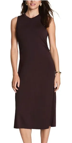Spanx Sleek Jersey Crewneck Ruched Midi Dress Sleeveless Brown Sz Medium 21831R‎ thumbnail 1