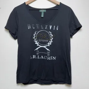 Lauren Ralph Lauren Women Cotton Tee‎ Large Petite Black New York City Indie thumbnail 1